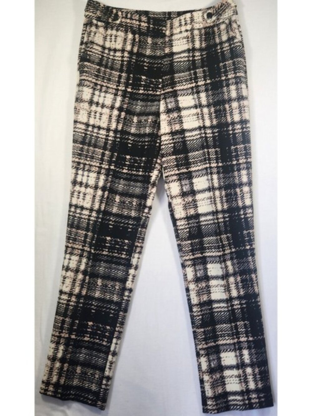Topshop Black Cream Abstract Plaid Straight Leg Trousers 6 capsule old money‎